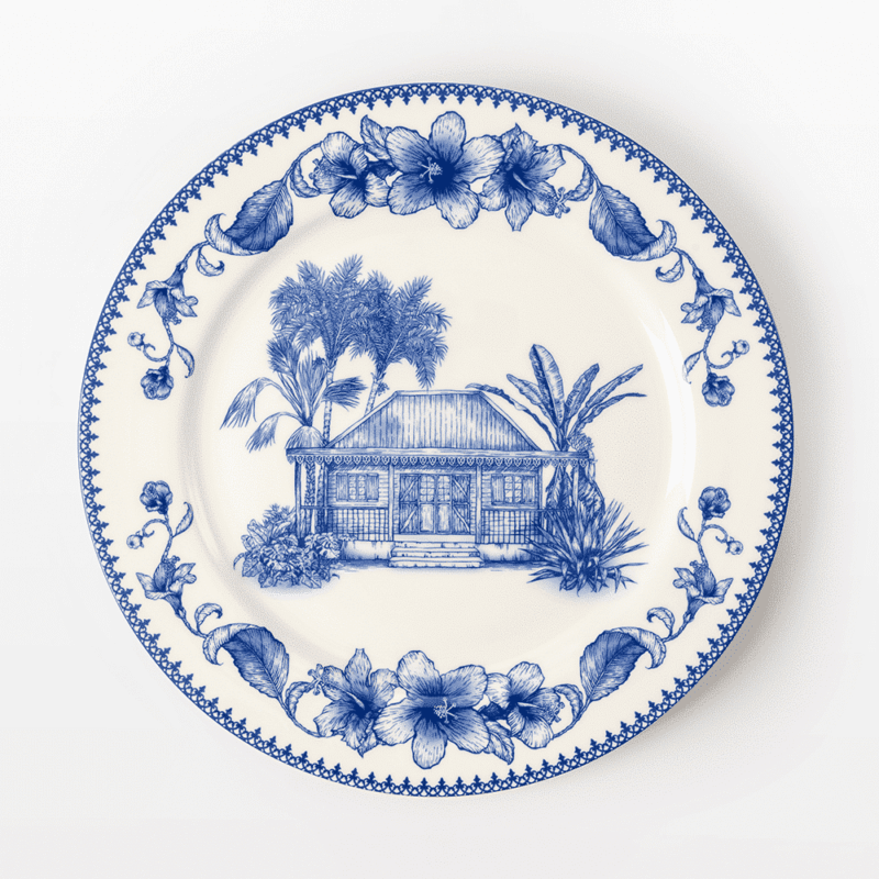 Assiette de Présentation Case Créole et hibiscus